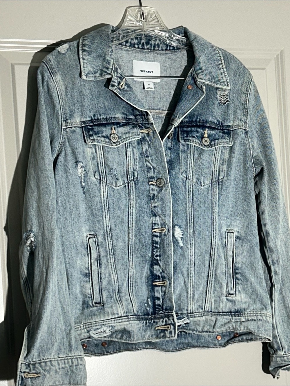Old Navy Light Blue Distressed Denim Trucker Jacket